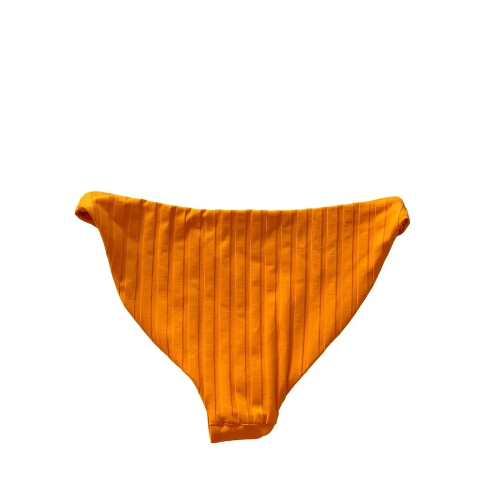 Vitamin A Orange Ribbed Bikini Bottom Nylon Swimwear‎ Medium NEW